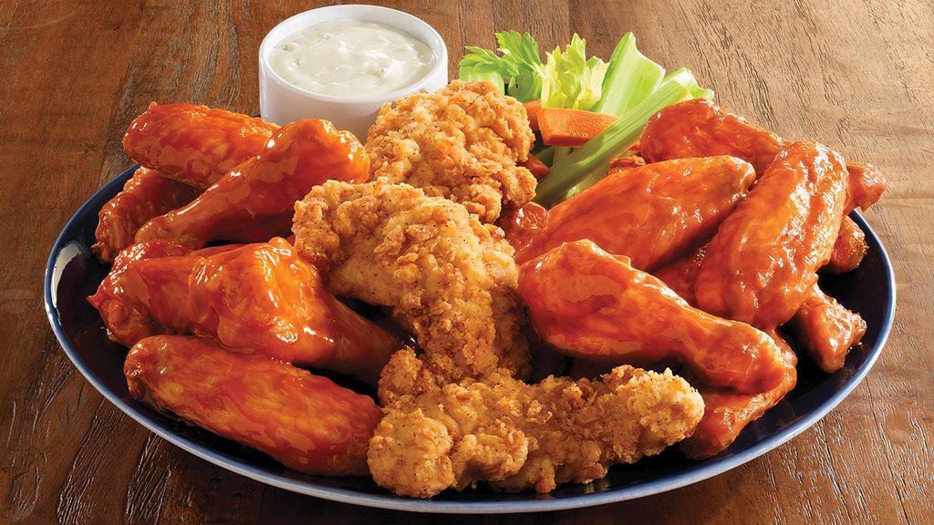 Half And Half Wings · Enjoy the best of both worlds with a crowd-pleasing order of half traditional wings and half boneless.