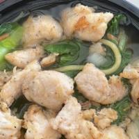 Chinese Chicken Soup · Bok choy, carrots, scallions, and egg noodles in ginger infused chicken broth.  No substitut...