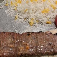 Tenderloin Kabob · Barg charbroiled filet mignon, tomato and zafron basmati rice.
