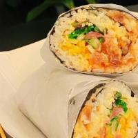 Bowlritto · our sushi burrito served with cucumbers, crabmeat, seaweed, sweet red onions, avocados, sesa...