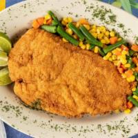 Breaded Chicken Breast · Served with house salad vegetables & choice of side order.