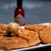 Signature · 3 each 100% Natural Chicken Tenders piled on a cooked to order Buttermilk Waffle, whipped bu...