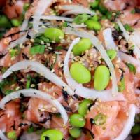 Yuzu Kosho Salmon · Atlantic Scottish Salmon, sweet onion, scallions, edamame, hijiki seaweed, sesame seeds, and...