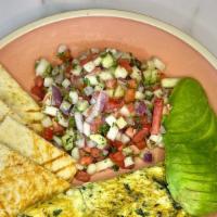Green Eggs Omelette · Four egg white spinach, broccoli, kale, ginger, parsley, avocado.