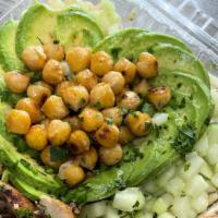 Mediterranean Bowl · Grilled chicken avocado cucumber chickpeas cilantro brown rice we recommend tahini dressing ...