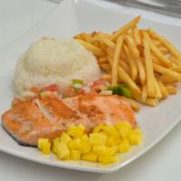 Grilled Salmon Fillet · Grilled salmon fillet topped with traditional mango vinaigrette. Served with rice and French...