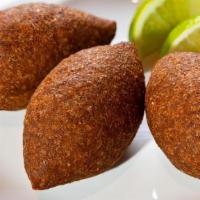 3 Quibes · A football-shaped deep-fried croquette of beef and bulgur wheat, seasoned with garlic, onion...