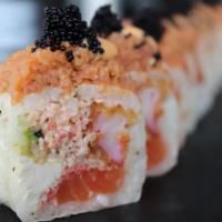 Osaka Roll · soy paper,rice,cream cheese,salmon,crab salad, avocado  ,crab tempura topped with spicy tuna...