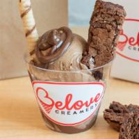 Nutella Bliss · Nutella ice cream with Nutella sauce, brownie piece and pirouline.