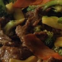 Beef With Broccoli · Served with choice of rice.