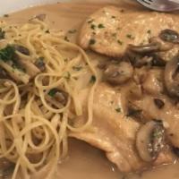 Chicken Marsala · Breast of chicken with mushrooms and Marsala sauce. Served with choice of pasta, garden sala...