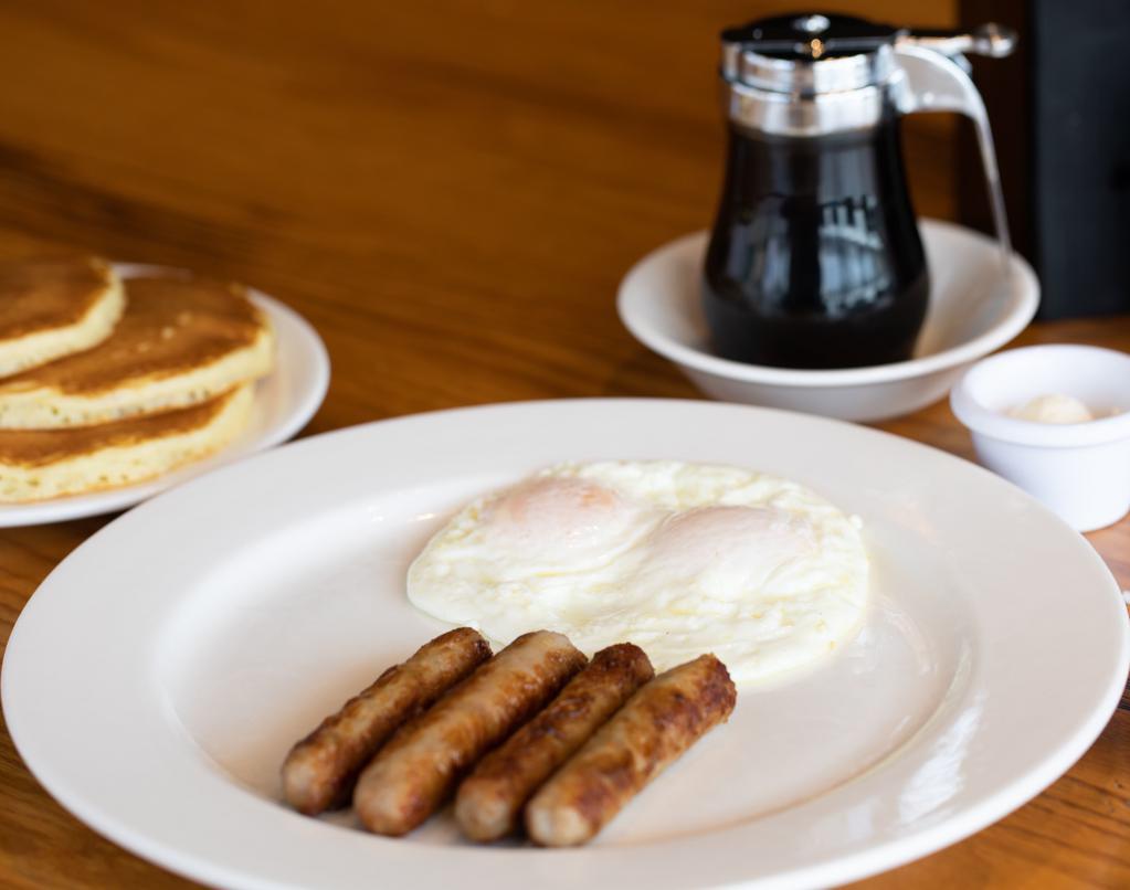 Links & Eggs · Your choice of our pork or turkey special recipe link sausage and two large fresh eggs, any style. 920 - - 960 cal.