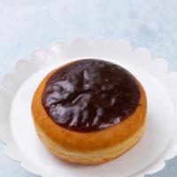 Filled Donut (Chocolate Top) · Filling: 
Vanilla white cream 
Bavarian
Raspberry Lemon 
Chocolate Bavarian
Strawberry