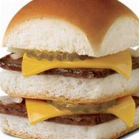 Double Cheese Slider Cal 300-330 · Our Double Cheese Slider includes two 100% beef patties steam-grilled on a bed of onions plu...