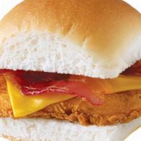 Crispy Bacon & Chicken Slider Cal 290 · Crispy chicken topped with hickory-smoked bacon and smoky cheddar!