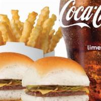 Double Cheese Slider Combo Cal 930-1360 · Includes two Double Cheese Sliders, Small Fry, and Small Soft Drink.