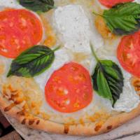 Caprese Pizza  · Sliced tomato, buffalo mozzarella and fresh basil. No sauce