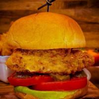 Original Chicken Sandwich And Fries · Fried chicken breast with lettuce, tomato and pickles, served with french fries