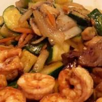 New York Steak & Shrimp Hibachi Combo · Served with soup or salad and steamed or fried rice.