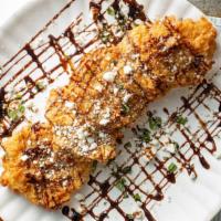 Southern Caprese · Fried green tomatoes, goat cheese basil and balsamic