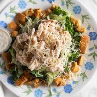 Caesar Chicken Salad · Romaine, grilled chicken, parmesan cheese, croutons.