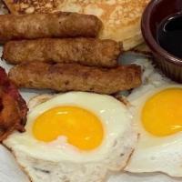 Desayuno Americano · TOSTADAS O PANQUECAS, TOCINETA EN REBANADAS, SALCHICHA AMERICANA, HUEVOS AL GUSTO (PERICOS, ...