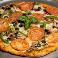 Vegetable Pizza Medium 16” · Our freshest combination of juicy ripe tomatoes, onions, green peppers, mushrooms & black ol...