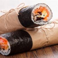 Volcano Sushi Burrito · Japan imitation crab, organic Mexico avocado, organic English cucumber, organic greens, and ...