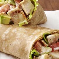 Chicken Club Wrap · Grilled chicken breast, provolone cheese, applewood smoked bacon, lettuce, tomato, avocado a...