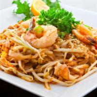 Pad Thai · The most famous thai pasta dish sautéed with eggs, bean spouts, scallions and peanuts.