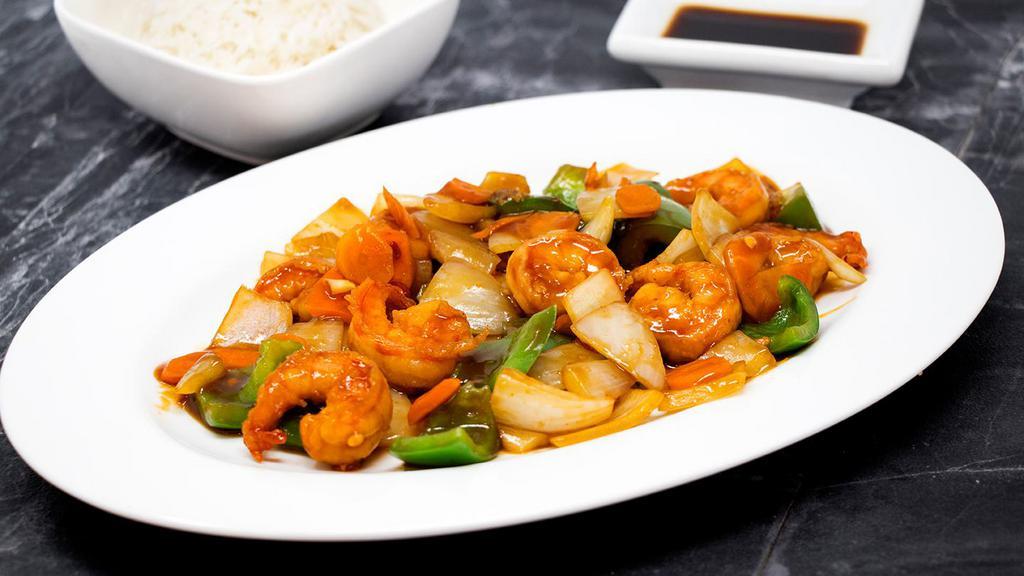 #100. Hunan Shrimp · Hot & spicy.