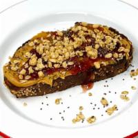 Pb&J Toast / Ab&J · Zak the Baker Bread • Peanut Butter • Strawberry Jam • Hemp Granola • Chia Seeds
