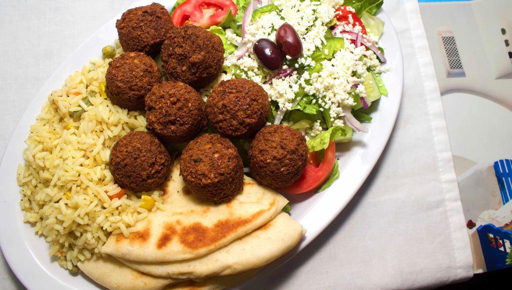 Falafel Platter · Deep fried balls made from chickpeas and herbs.