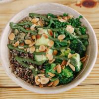 Green Bowl · Quinoa, lentils, broccoli, kale, herbs, avocado, almonds, green sauce