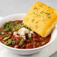 Bowl A Chili · Large chili with bean and side of jalapeno jack corn bread.