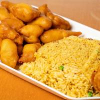 Sweet & Sour Pork · Small size has the sauce on the chicken. Large size has sauce on the side. Served with steam...