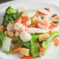 Seafood Supreme · For seafood lovers, crab meat, jumbo shrimp, sea scallops, and sautéed with Chinese vegs in ...