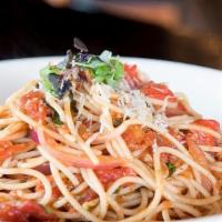 Spaghetti Pomodoro · Fresh spaghetti with marinara sauce and Parmesan cheese.