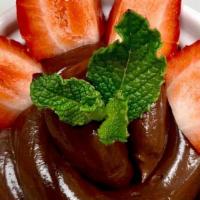 Chocolate Mousse (Gf) · Avocado chocolate mousse, sweetened with agave, topped with fresh strawberries.