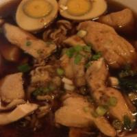 Ramen Noodle Soup · Choices of beef, pork, or chicken with bean sprout, bok choy, scallion, cilantro in ramen br...