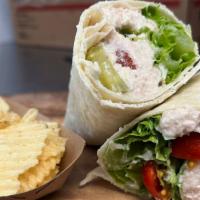 Tuna Salad Wrap (Gluten Free) · Wrap, mayo, tuna salad, tomato, onion & pickle