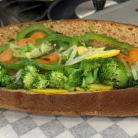 Famous Grilled Veggie Sub · Squash, zucchini, onions, peppers, mushrooms, sautéed in special subking sauce.