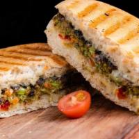 Pesto Chicken · Grilled Chicken Breast, Pepper Jack Cheese, Roasted Red Peppers, topped with Basil Pesto gri...