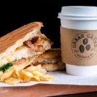 Chicken Bacon Club · Grilled Chicken Breast with Bacon, Spinach, Tomato, and Pepper Jack Cheese topped with Garli...