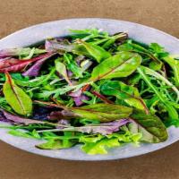 Garden Greens Salad · Iceberg lettuce, cucumbers, green peppers, juicy tomatoes and pepperoncini are combined to m...