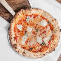 Margherita Red Pizza · Tomato sauce, mozzarella, extra virgin olive oil, and fresh basil.