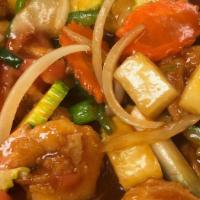 Sweet And Sour · Pineapple, tomato, onion, cucumber & bell peppers
with a choice of meat in sweet sauce. Serv...
