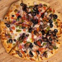 Fresh Veggie · Tomatoes, mushrooms, red onions, green peppers, black olives, toasted herbs.