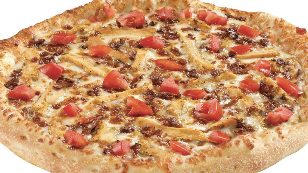 Chicken, Bacon And Ranch · Mazzio's pizza with our world-famous Ranch Dressing as the sauce, topped with chicken, bacon, tomatoes and mozzarella. It's got all the flavors that everyone craves!