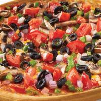 Lucky Seven · Pepperoni, green peppers, red onions, tomatoes, mushrooms, black olives, 4 cheeses.